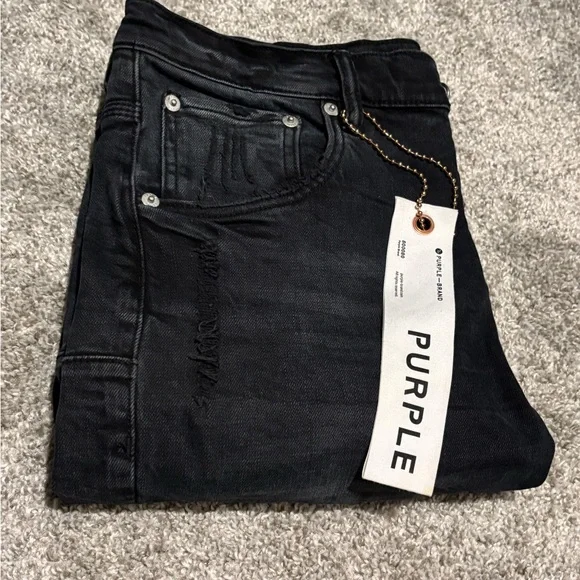 Black Skinny Distressed Purple Jeans with Knee Rips